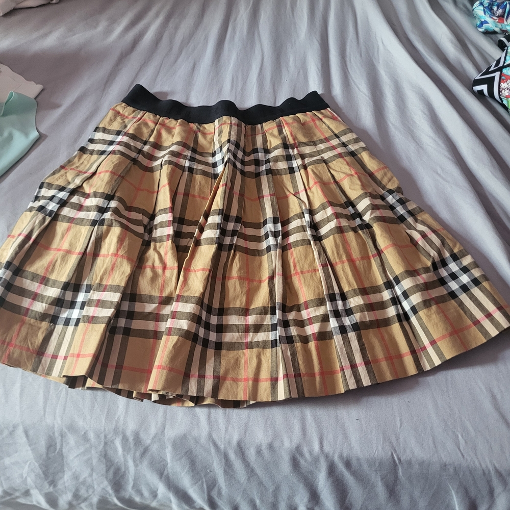Burberry Tan and Black Plaid Circle Skirt
